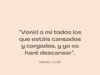 «Venid a mí todos los que estáis cansados y cargados, y yo os haré descansar».