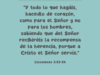 «Y todo lo que hagáis, hacedlo de corazón, como para el Señor y no para los hombres, sabiendo que del Señor recibiréis la recompensa de la herencia, porque a Cristo el Señor servís.»