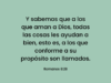 Y sabemos que a los que aman a Dios, todas las cosas les ayudan a bien, esto es, a los que conforme a su propósito son llamados.