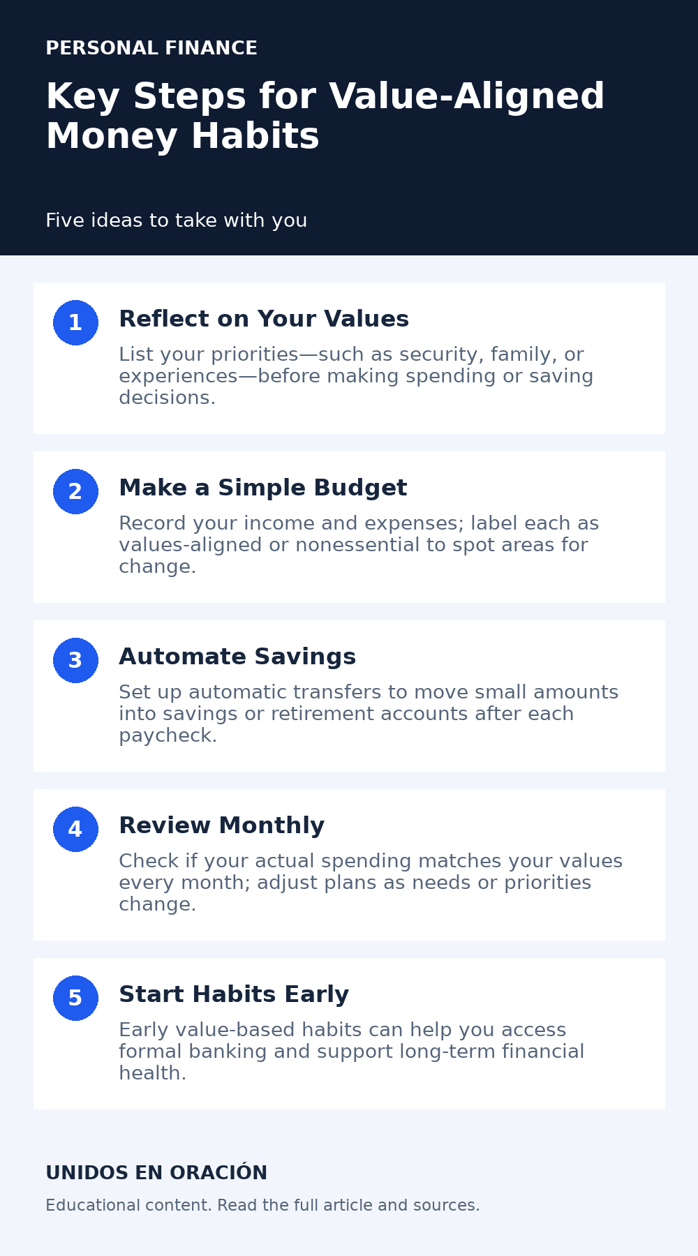 Key Steps for Value-Aligned Money Habits — five key takeaways